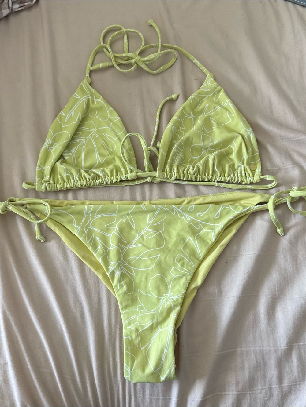 Volcom Lime Green Floral Tie-Side Bikini